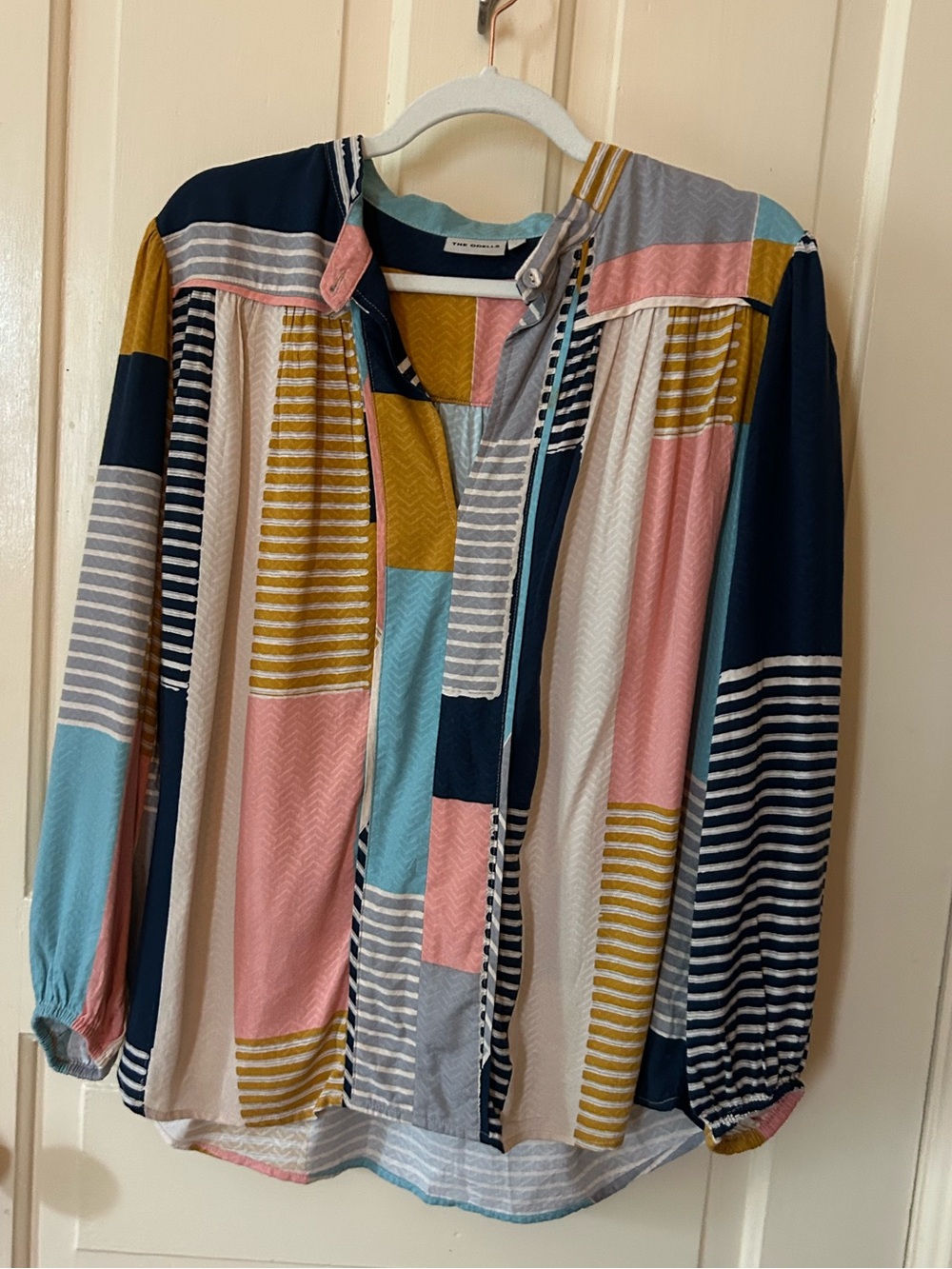 The Odells multi-color Stripe Button-Front Blouse top L